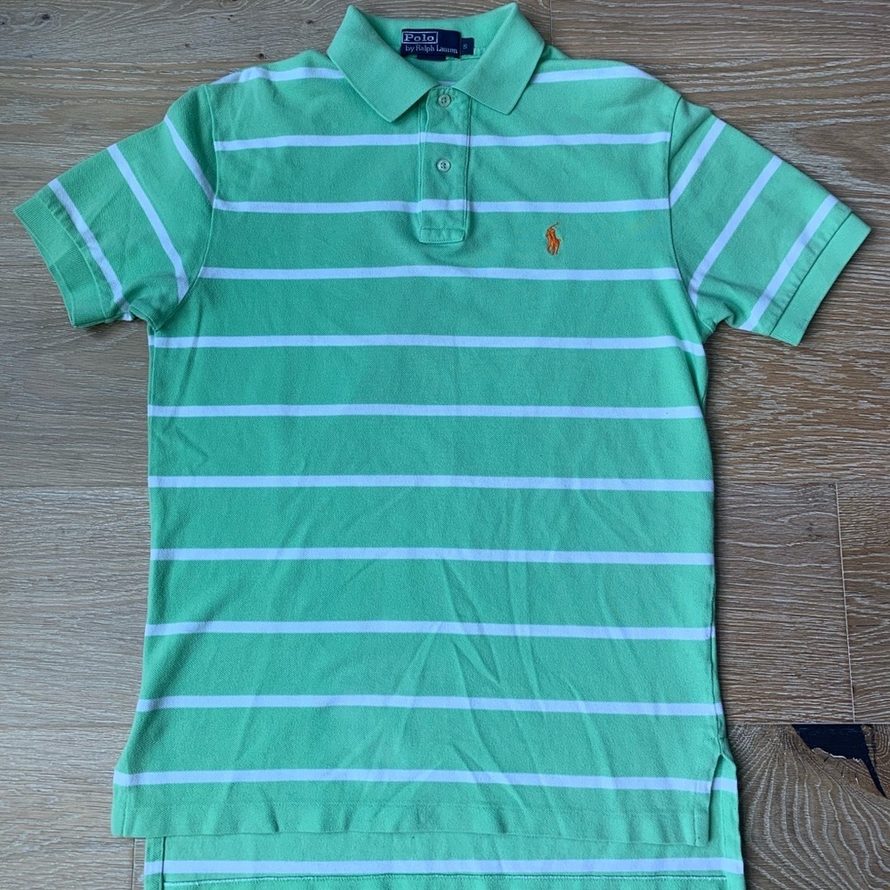 Polo by Ralph Lauren green/white polo shirt, excellent used condition.